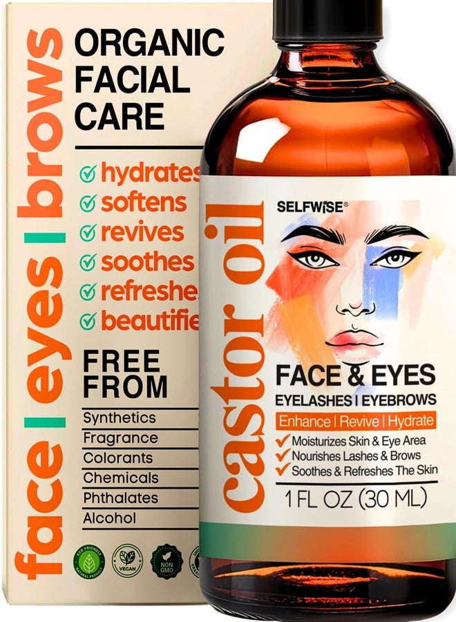 SELFWISE Organic Castor Oil For Face Moisturizer, Eyes, Eyelashes, Eyebrows, Wrinkles with Jojoba, Rosehip, Grapeseed, Squalane, Palmarosa, Bergamot and Vitamin E for Gentle Skin, Men & Women 1oz - Image 1